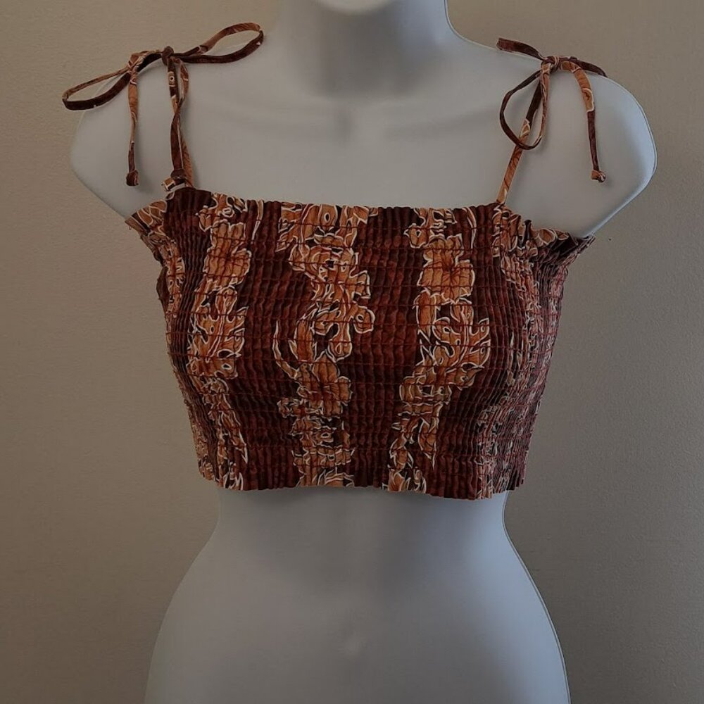 Orange and white waffle crop top with straps tied in loops Small SANS SOUCI